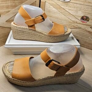 Soludos Minorca Sz 8 Platform Wedge Espadrille Sandals‎ Tan Leather Boho #572